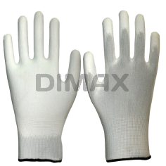 Перчатки нейлоновые белые с белым полиуретановым покрытием(облиты только пальцы)